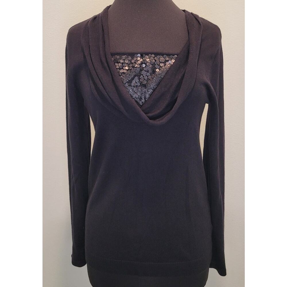 NWT Dana Buchman Sequin Cowl Neck Top Black M Party Sparkle Evening Wear